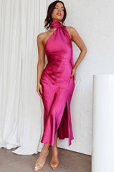 Nad Cowl Halterneck Satin Midi Dress